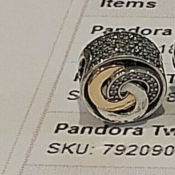 Auth PANDORA RETIRED Sterling Silver & 14Kt Interlinked Circles CZ Bead 792090CZ - Picture 1 of 7